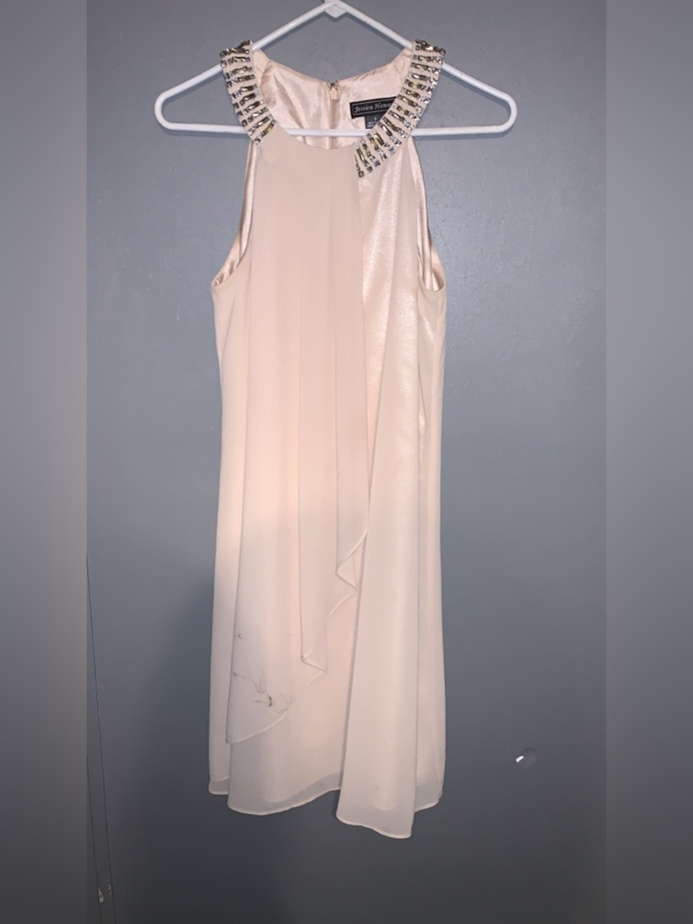 Jessica Howard Pale Cream Embellished Neck Mini Dress